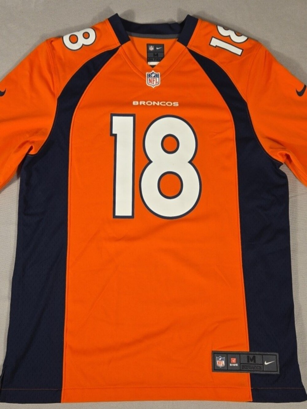 Nike On Field Peyton Manning #18 Denver Broncos Orange Blue Jersey Mens M NFL